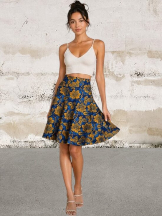 LuLaRoe Dresses & Skirts - LuLaRoe NWT Blue and Gold Floral Azure Skirt Size XS